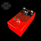 Front angle of EarthQuaker Devices Blumes Tone Shop Custom Candy Apple Red.