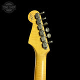 Guitar headstock with tuning pegs on a black background, featuring 'Tone Shop' logo.