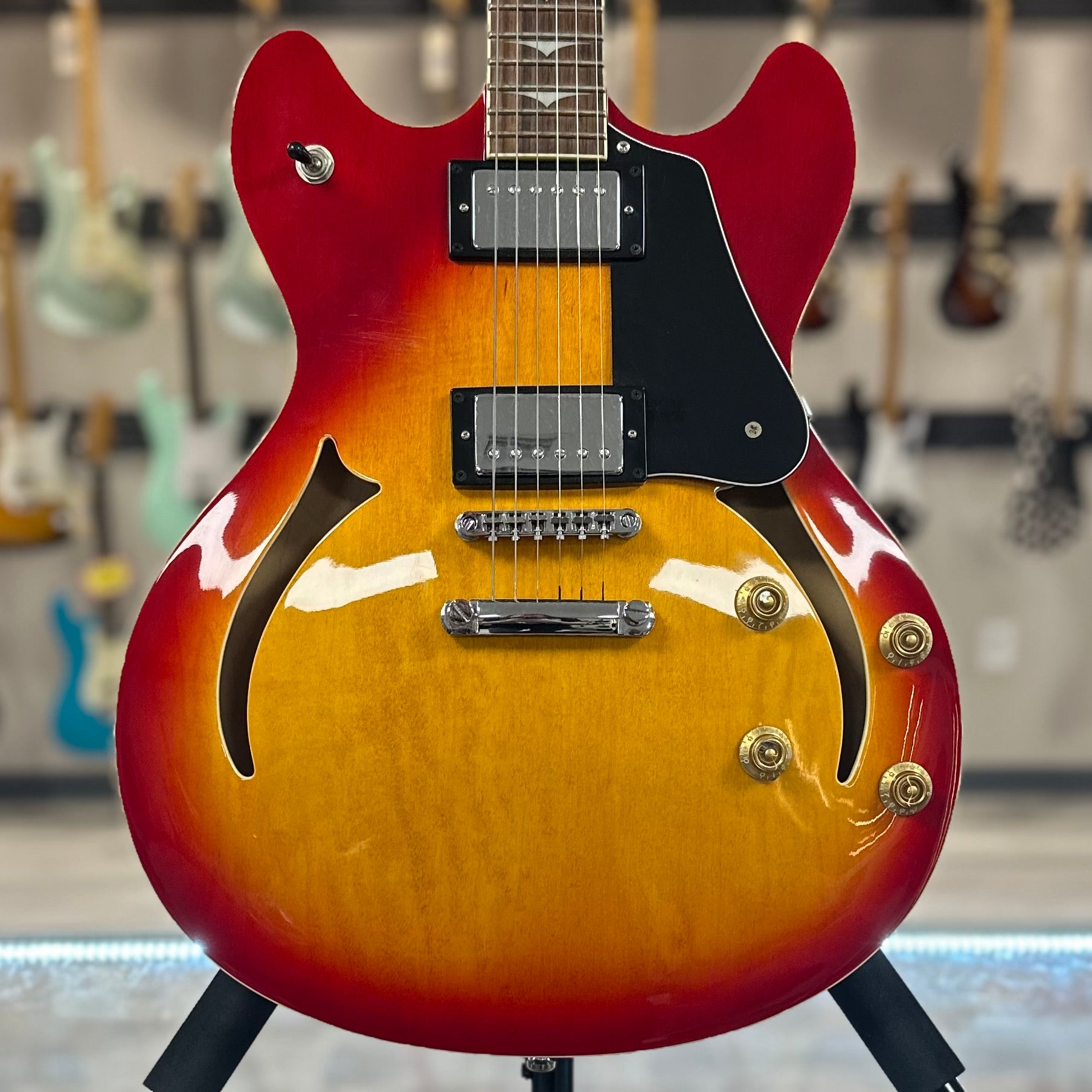 Front of Used Tradition Semi-Hollow Cherry Burst w/case TSS4045