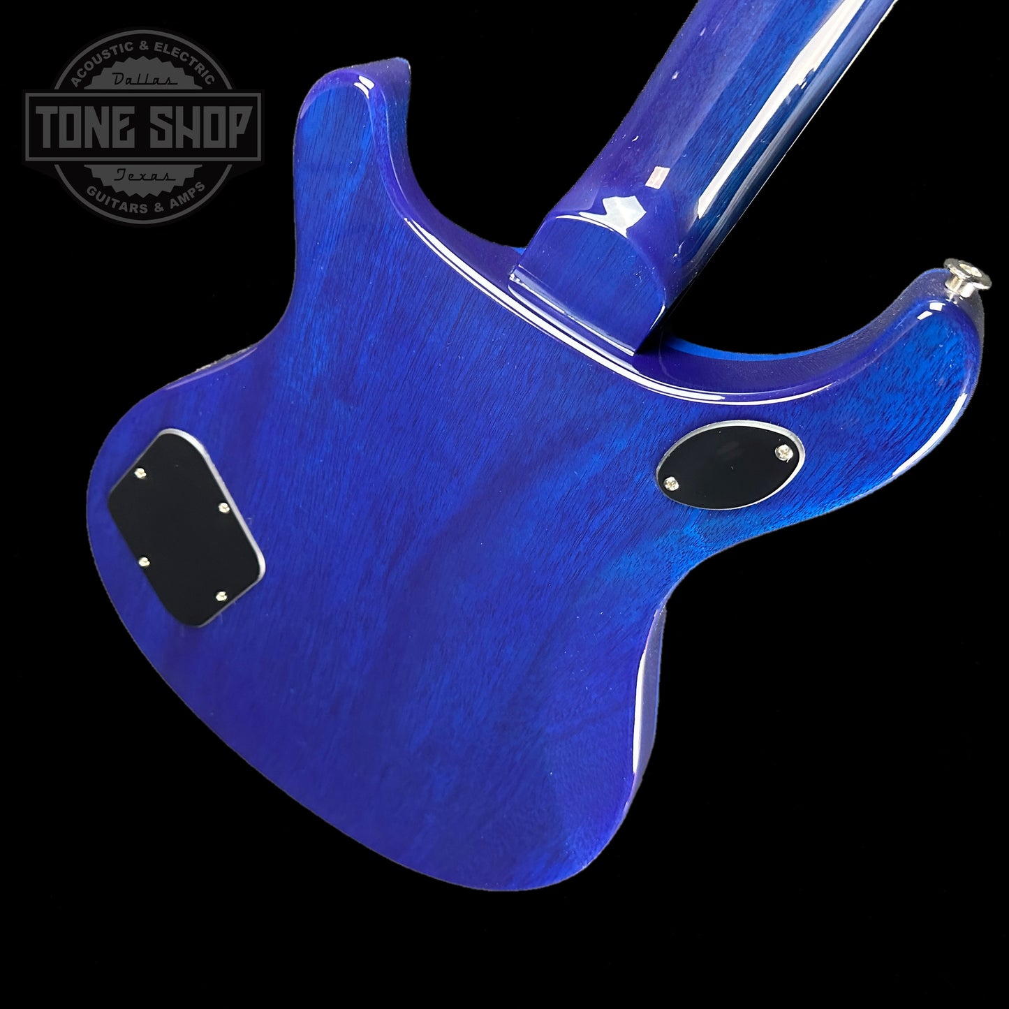 Back angle of PRS S2 McCarty 594 Flame Top Makena Blue.