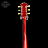 Back of headstock of Used Epiphone ES-335 Figured IG Rasberry Tea Burst TSS7290.