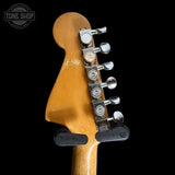 Back of eadstock of Vintage 1964 Fender Duo-Sonic Refinished Natural.