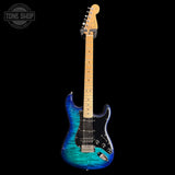 Full frontal of Used 2021 Fender LTD Player Stratocaster HSS Plus Top Blue Burst TSS7319.