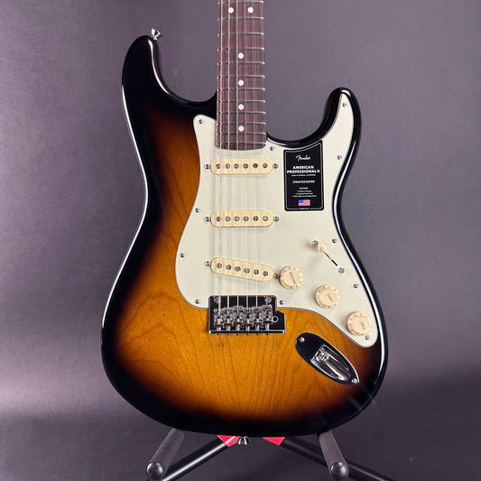 Front of Used 2023 Fender American Pro II Stratocaster Rosewood 2 Tone Sunburst.
