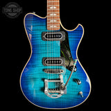 Front of Used Powers Electric A-Type Deluxe Blue Lagoon.