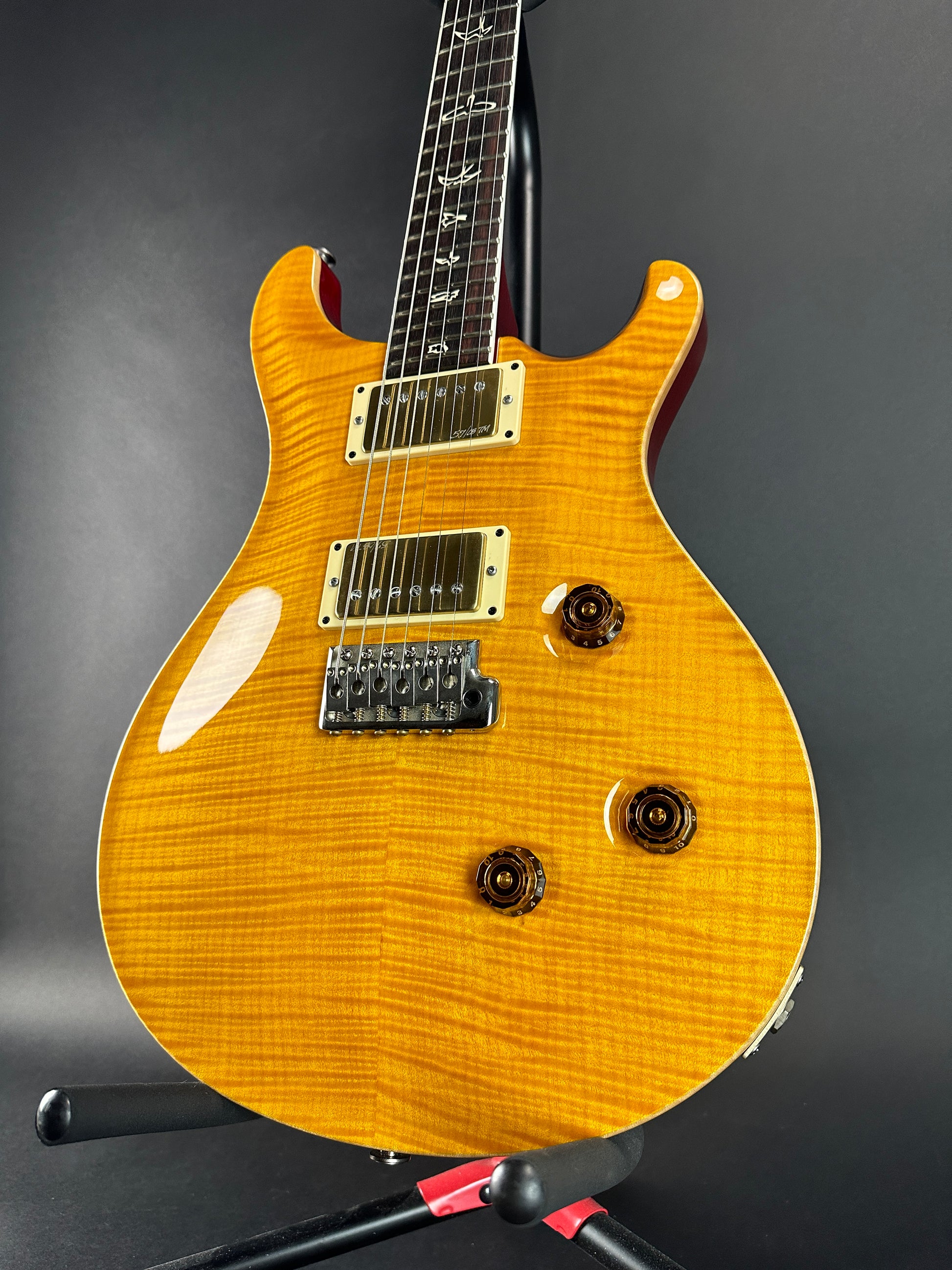 Front angle of Used PRS Custom 24 25th Anniversary Vintage Yellow 10 Top.