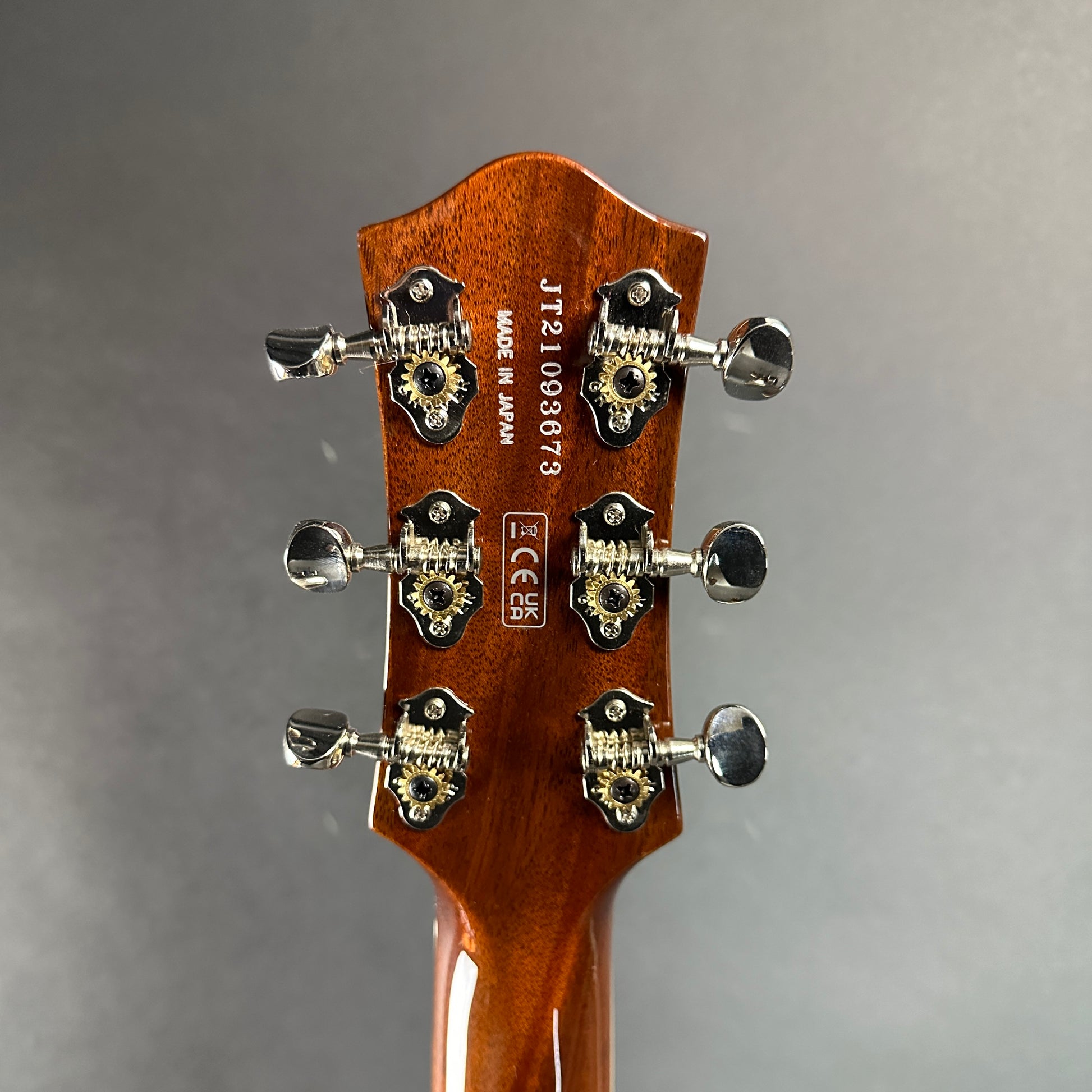 Back of headstock of Used Gretsch G6128T-53 Duo Jet Black.