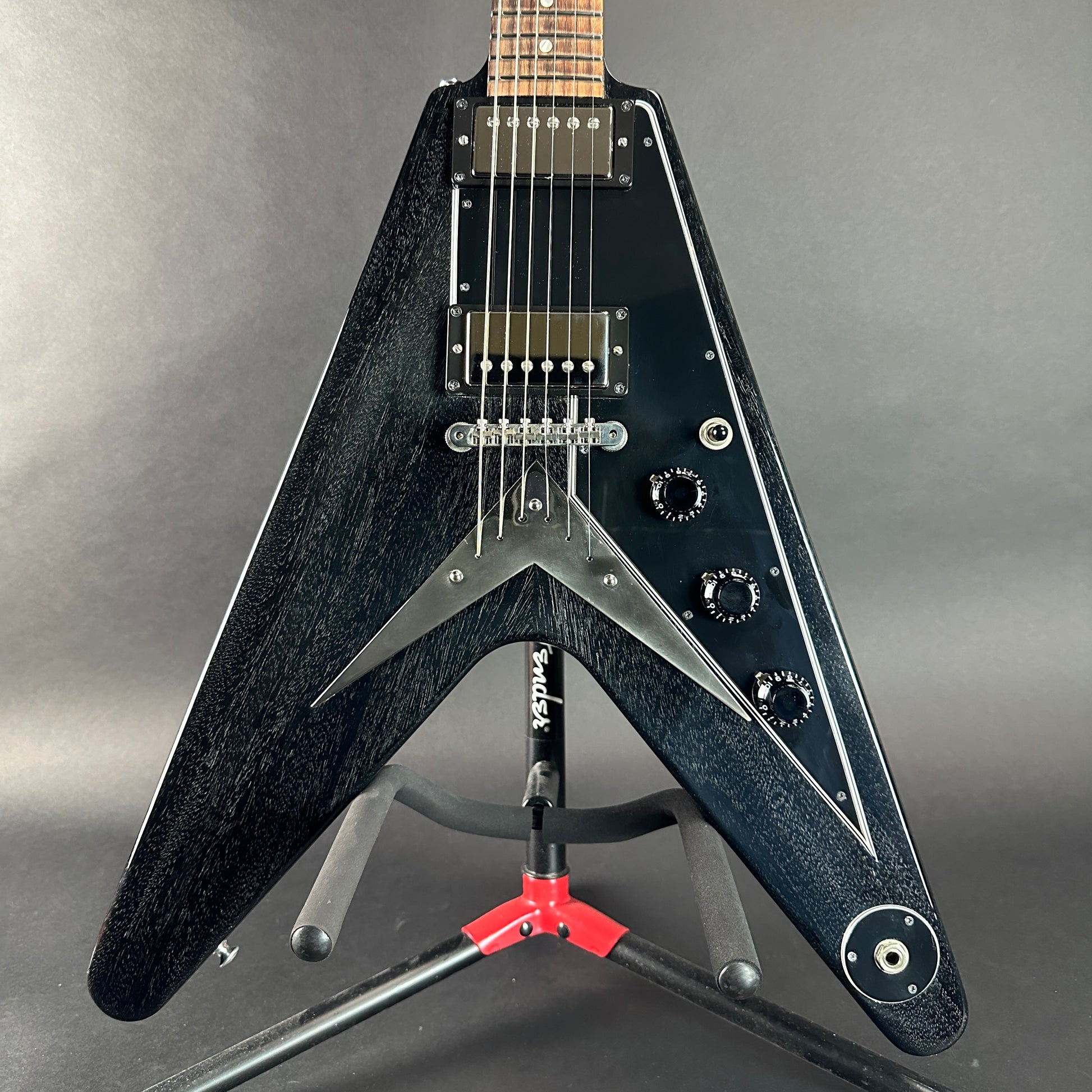 Front of body of Used 2017 Gibson Custom Flying V Black Doghair.
