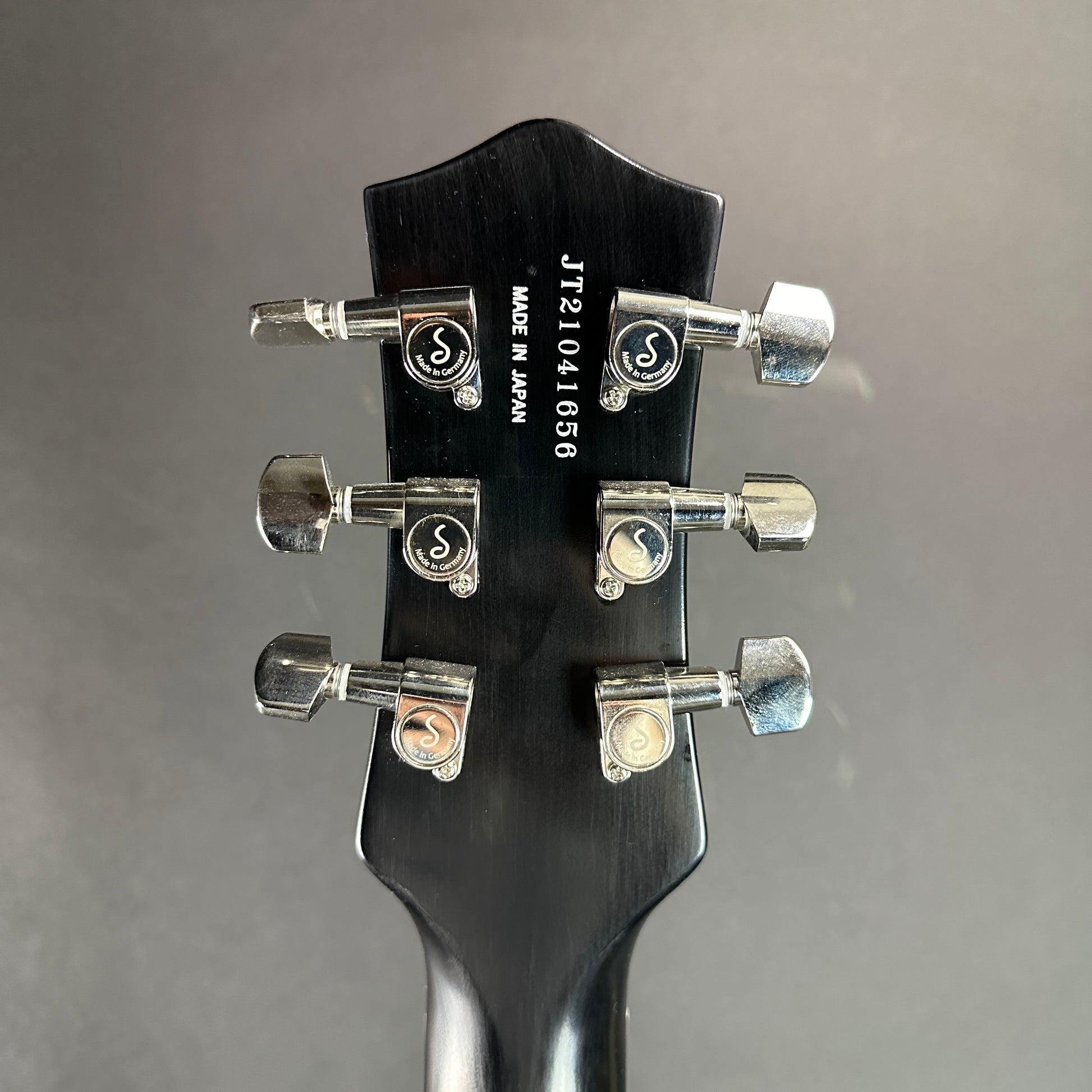 Back of headstock of Used Gretsch G6131T-MY Malcolm Young Signature Jet Ebony Fingerboard Natural.