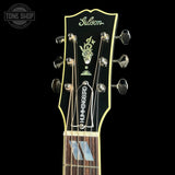 Headstock of Gibson Custom Made 2 Measure Hummingbird Torch Ebony LR Baggs VTC.
