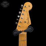 Headstock of Used 2001 Fender Custom Shop LTD ’56 Stratocaster Relic Candy Apple Red Over Sunburst Gilmour Inspired w/DG-EMG's TFW3248.
