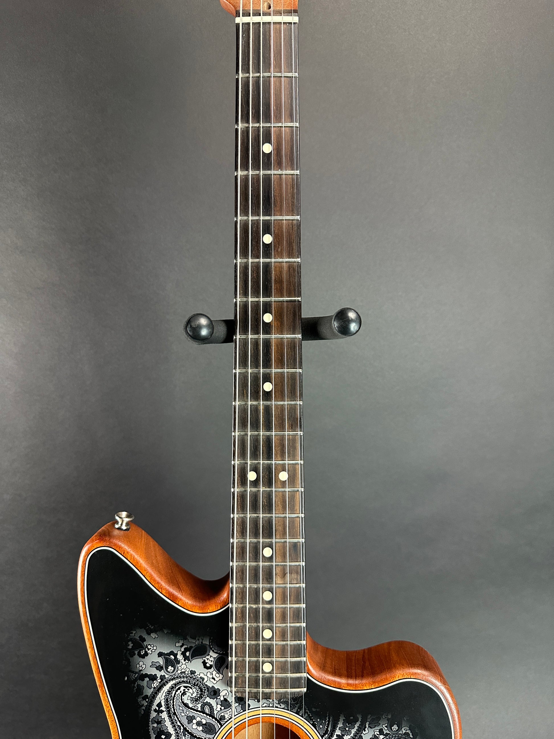 Fretboard of Used Fender FSR Acoustasonic Jazzmaster Black Paisley.