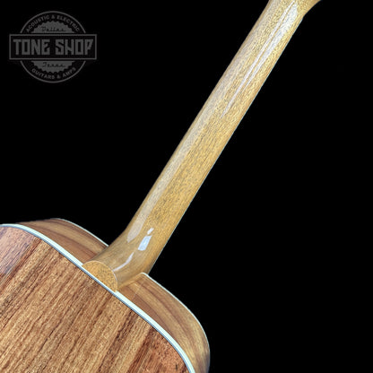 Back of neck of Gibson Custom Shop M2M All Koa Hummingbird Gold Hardware Grover Tulips.