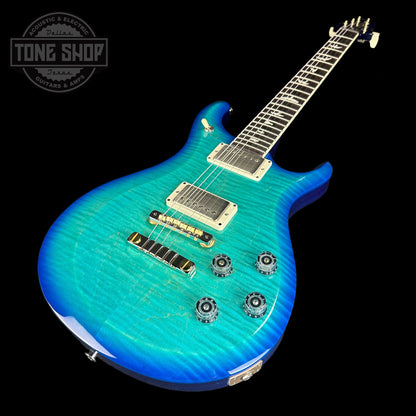 Front angle of PRS S2 McCarty 594 Flame Top Makena Blue.