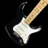Front angle of Fender Custom Shop Limited Edition 1968 Stratocaster Relic Aged Black.