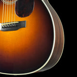 Front detail of Collings OM2 A HC Hill Country Sunburst Adirondack.