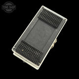 Guitar effects pedal with black knobs on a clear background, featuring 'Tone Shop' logo.