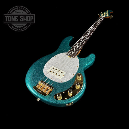 Front angle of Ernie Ball Music Man StingRay Special H Bass RW Ocean Sparkle.