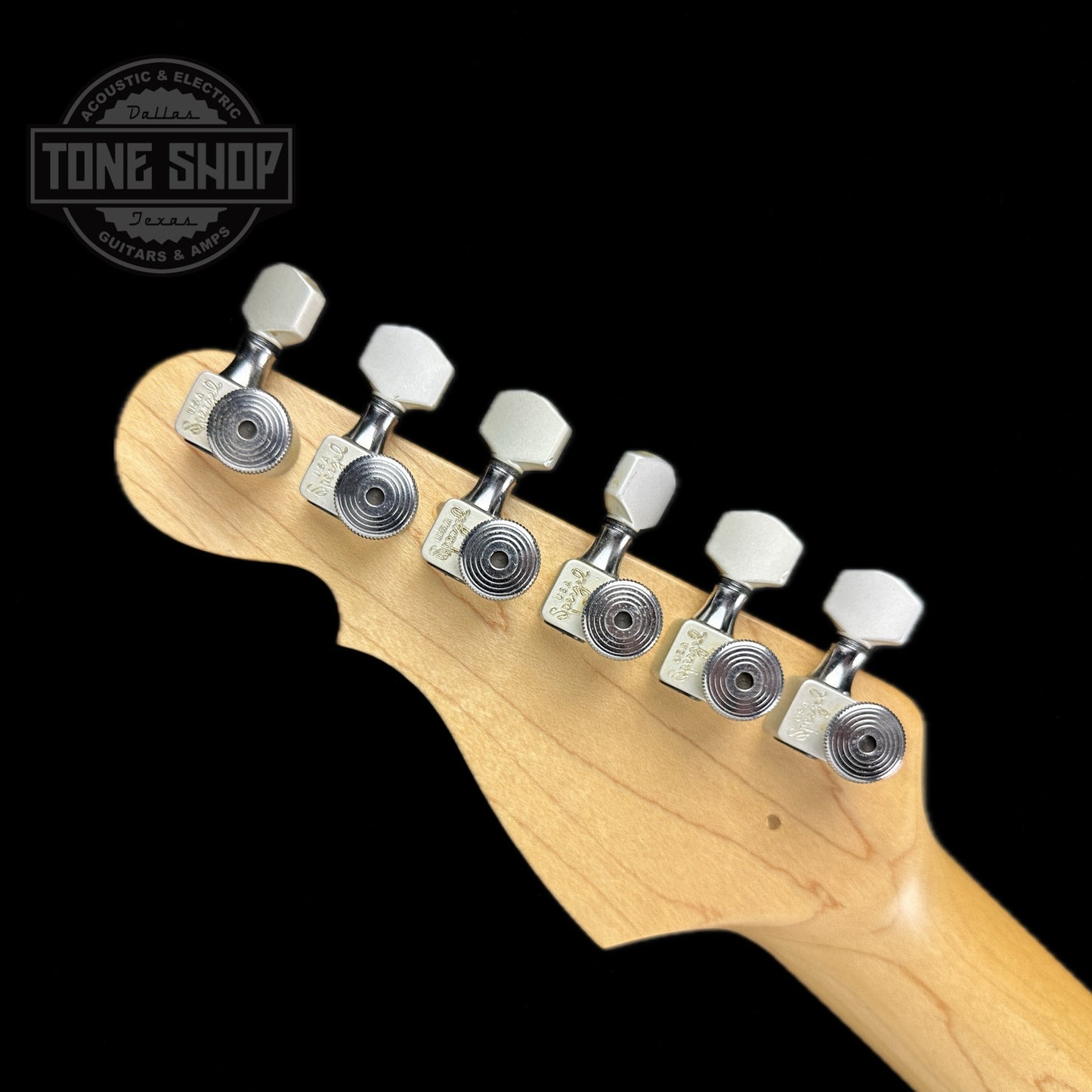 Back of headstock of Used G&L Legacy Special Blue Burst.