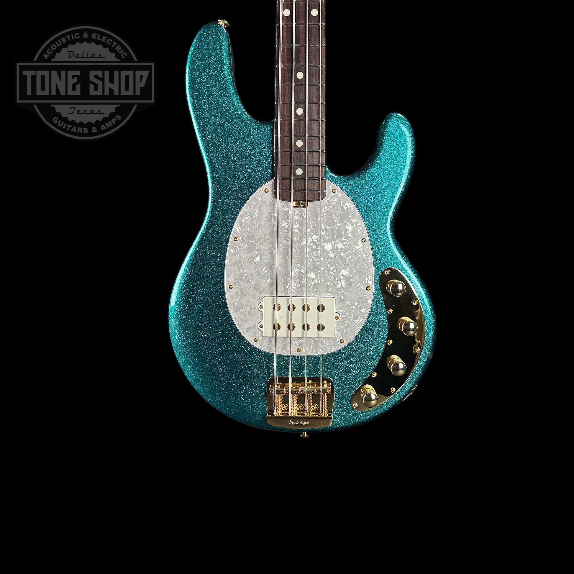 Front of body of Ernie Ball Music Man StingRay Special H Bass RW Ocean Sparkle.
