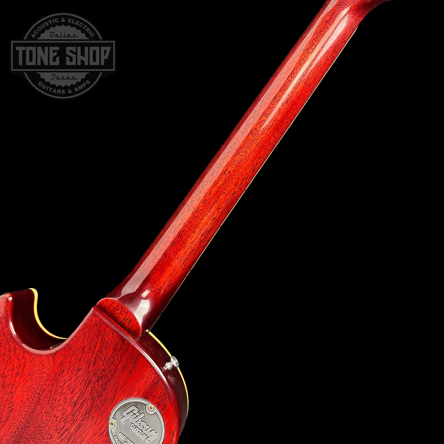 Back of neck of Gibson Custom Shop M2M 1958 Les Paul Standard Chambered Factory Burst VOS NH.