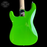 Back of body of Used 2025 Squier FSR Sonic Stratocaster HTH Lime Green TSS7413.