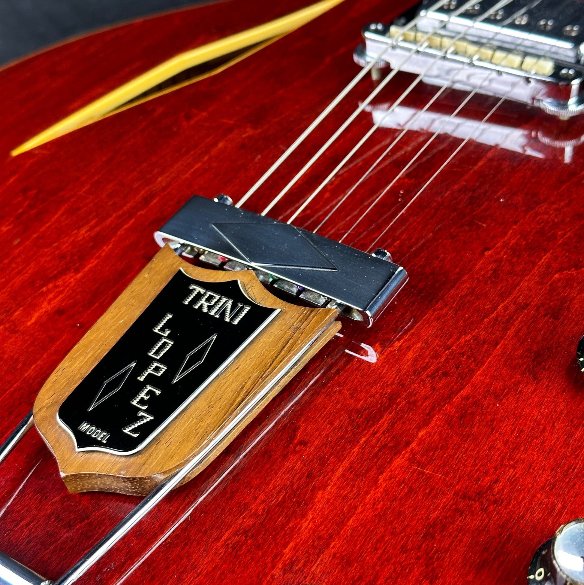 Tailpiece of Vintage 1966 Gibson Trini Lopez Cherry.