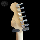 Back of headstock of Used 2025 Squier Affinity Stratocaster Junior HSS Ice Blue Metallic TSS7571.