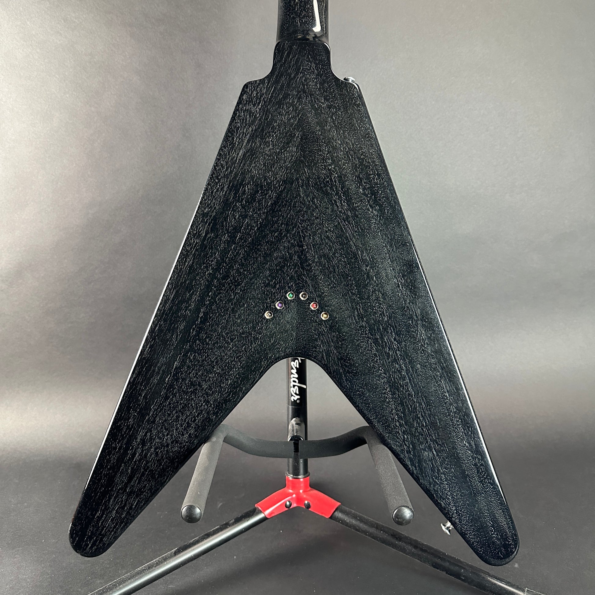 Back of body of Used 2017 Gibson Custom Flying V Black Doghair.