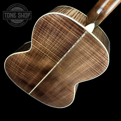 Back angle of Martin Custom Shop 000-12F Adirondack/Pacific Big Leaf Quilted Maple.