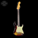 Electric guitar with a sunburst finish on a black background, featuring the Tone Shop logo.