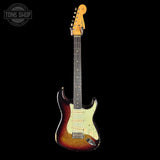 Electric guitar with a sunburst finish on a black background, featuring the Tone Shop logo.