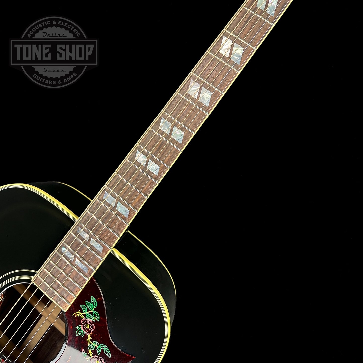 Fretboard of Gibson Custom Shop M2M Dove Original RW back and sides Ebony.