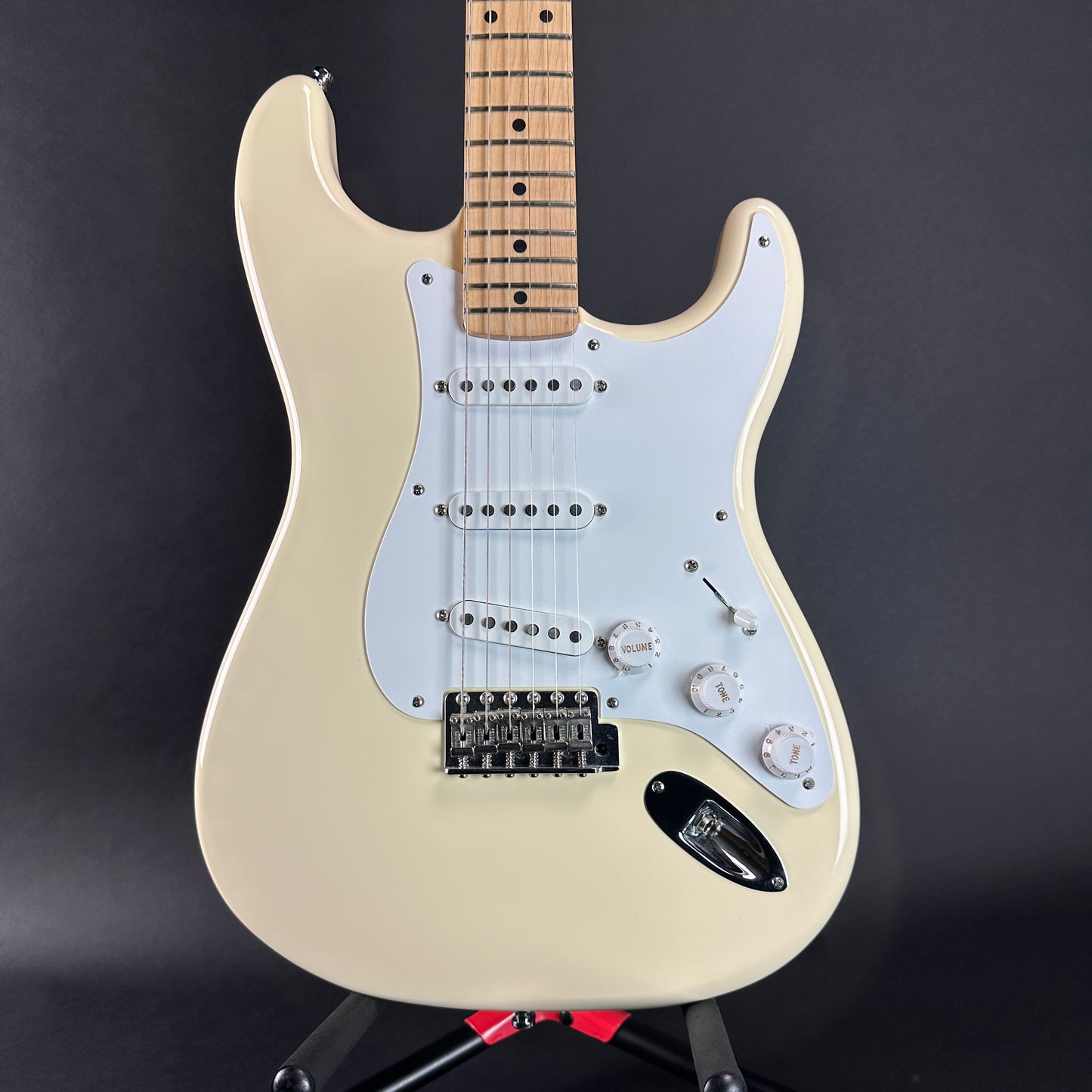 Front of Used Fender Jimmie Vaughan Strat White.