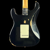 Back of body of Fender Custom Shop Limited Edition 1968 Stratocaster Relic Aged Black.