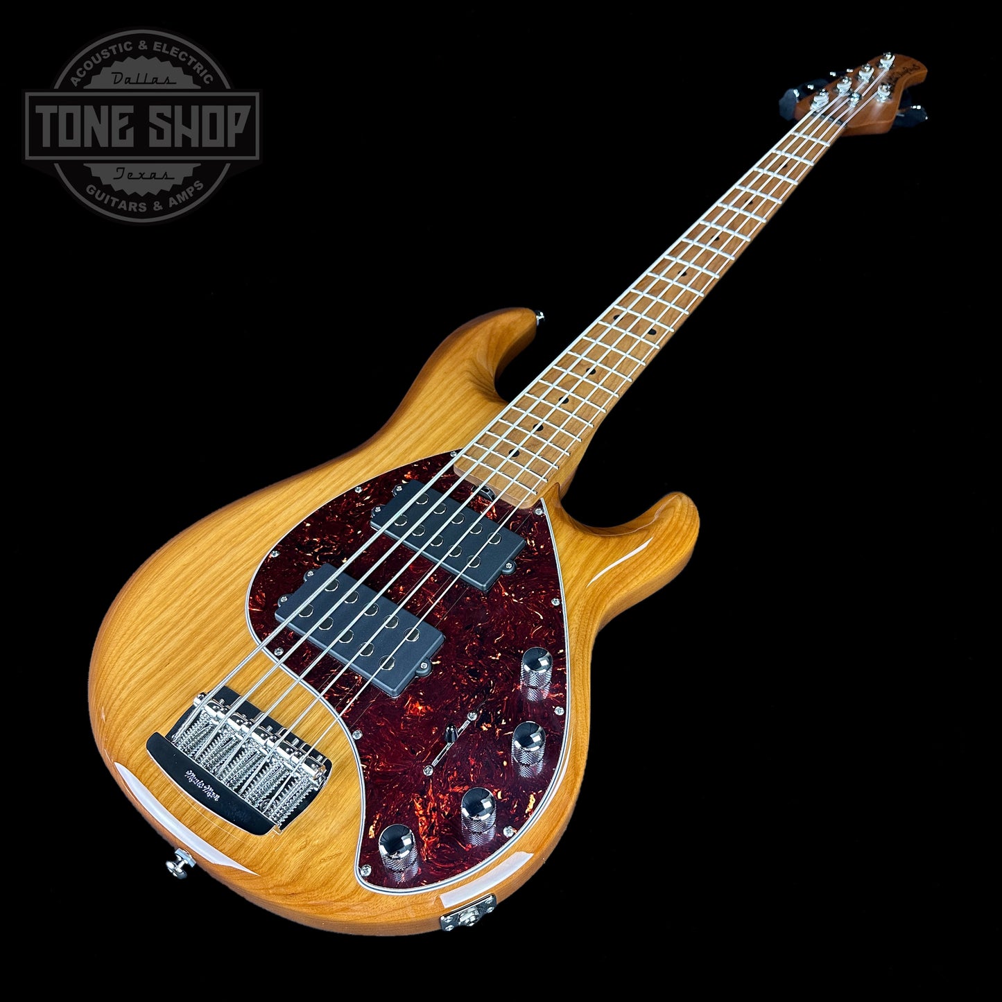Front angle of Ernie Ball Music Man StingRay Special 5 HH Bass Hot Honey MP.