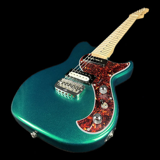 Front angle of G&L USA Fallout MP Emerald Green Metallic.