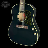 Front angle of Gibson Custom Shop Dealer Select J-160E Original Ebony w/Firestripe PG.