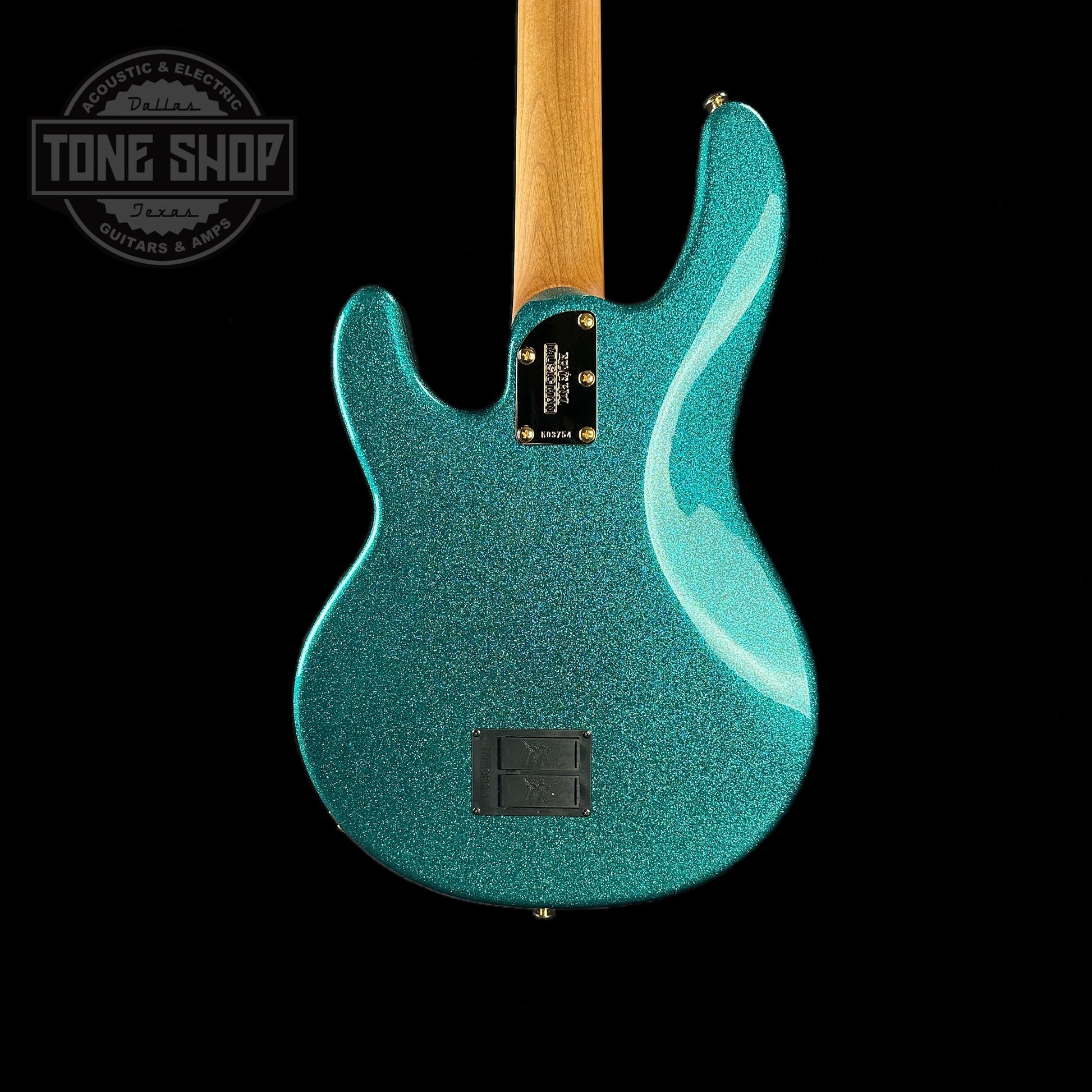 Back of body of Ernie Ball Music Man StingRay Special H Bass RW Ocean Sparkle.