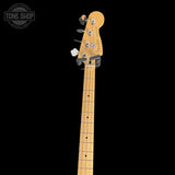 Headstock of Used Fender Player Precision Bass Daytona Blue.