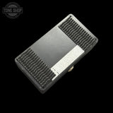 Back of Warm Audio Warmdrive with dual lock attached against a black background