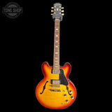 Full frontal of Used Epiphone ES-335 Figured IG Rasberry Tea Burst TSS7290.