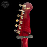 Back of headstock of Used 2025 Epiphone Firebird Wine Red TSS7677.