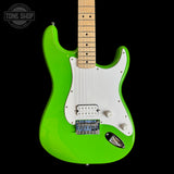 Front of Used 2025 Squier FSR Sonic Stratocaster HTH Lime Green TSS7413.