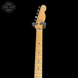 Headstock of Used Fender Brad Paisley Black Sparkle Esquire.