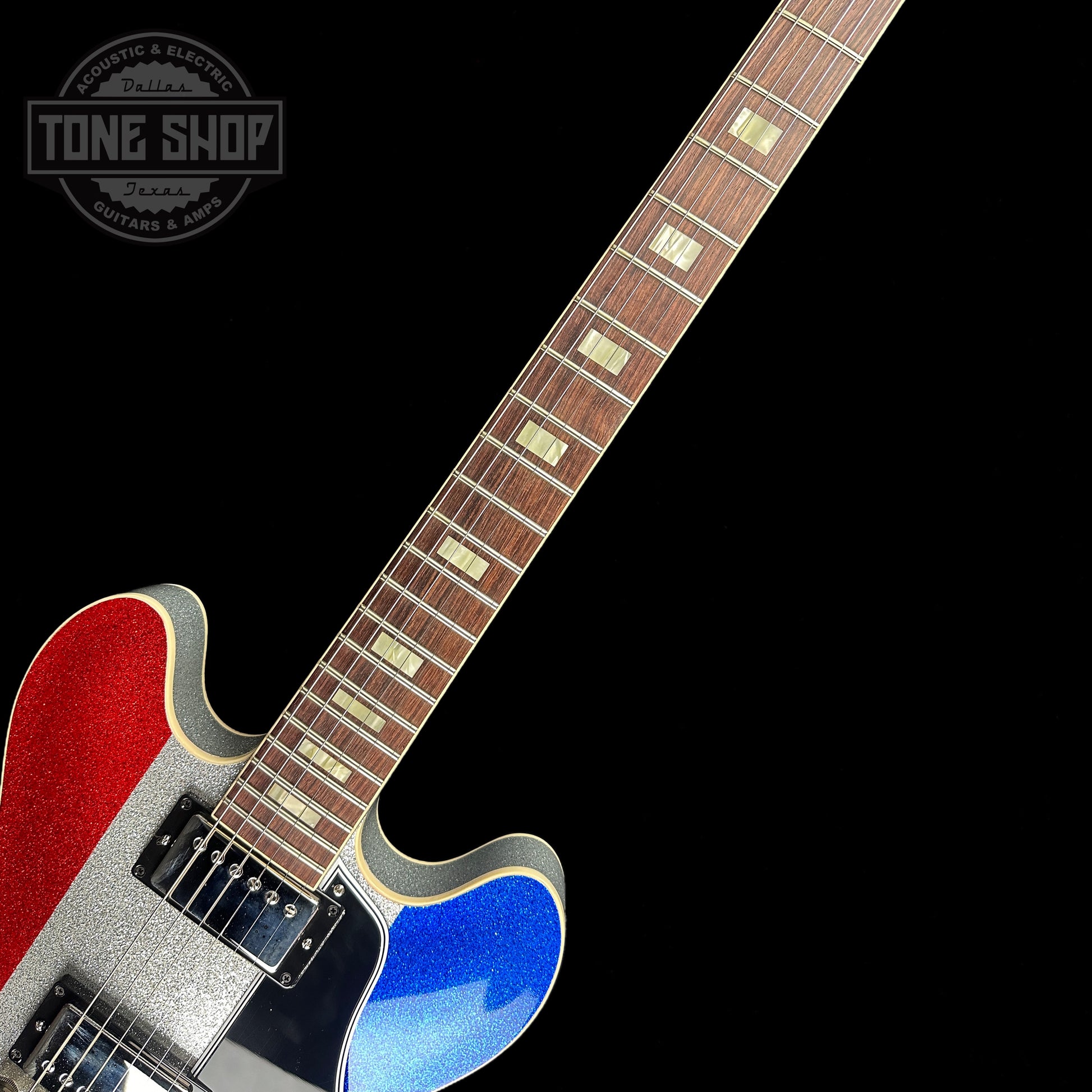 Fretboard of Gibson Custom Shop M2M 1964 ES-335 Patriot Sparkle Gloss NH.
