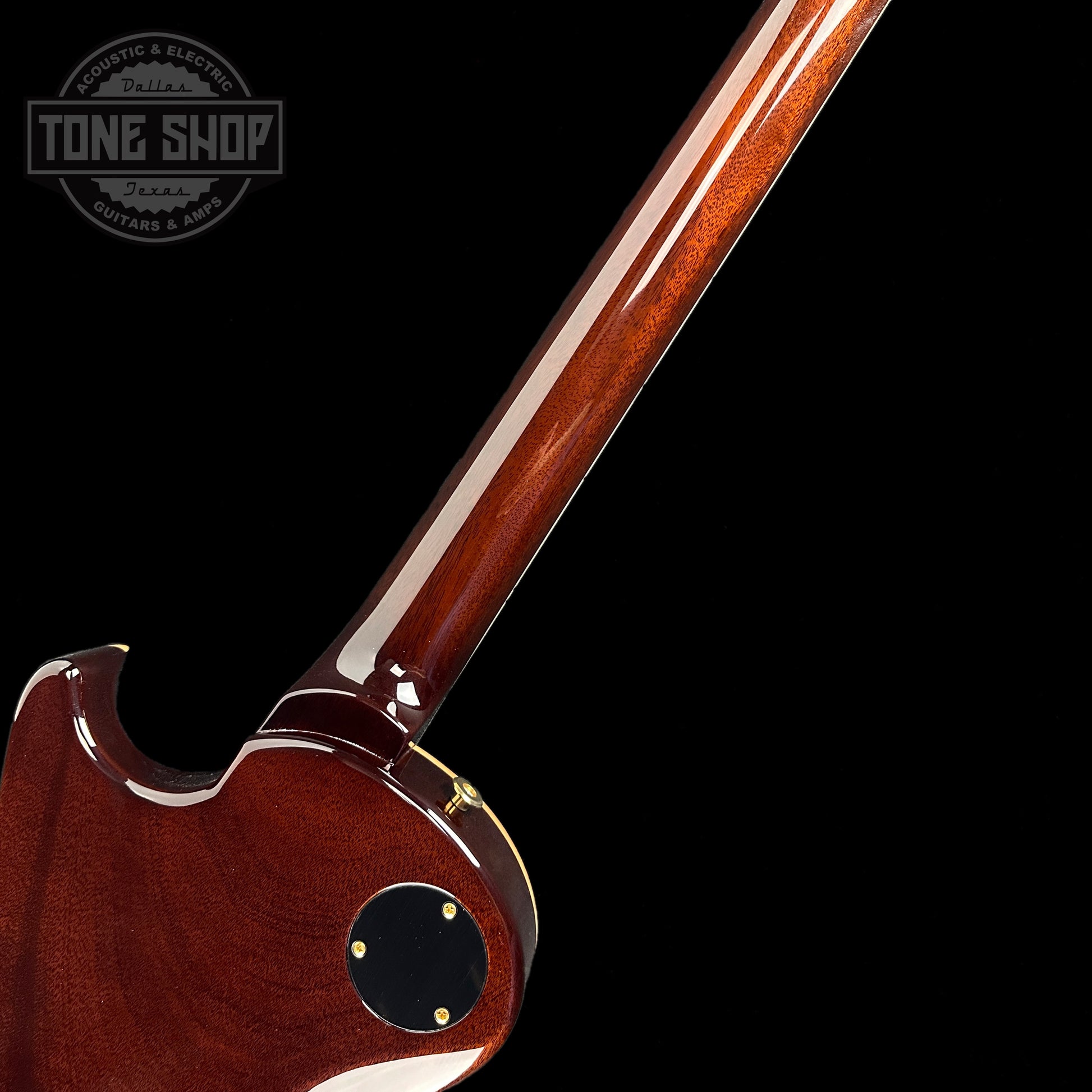 Back of neck of PRS Paul Reed Smith McCarty 594 Singlecut 10 Top Tobacco Sunburst Hybrid Package.