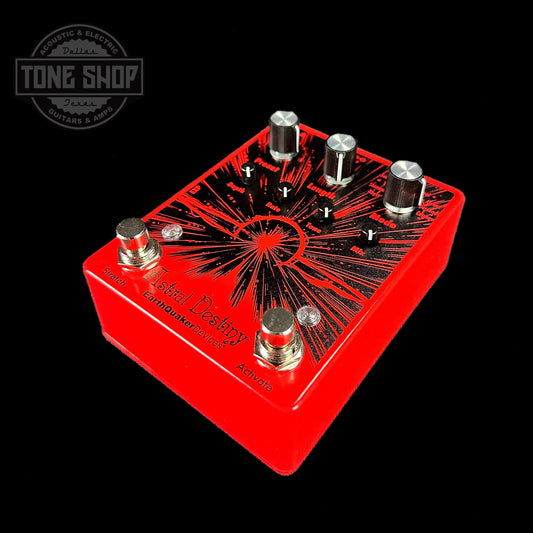 Front angle of EarthQuaker Devices Astral Destiny Tone Shop Custom Candy Apple Red.
