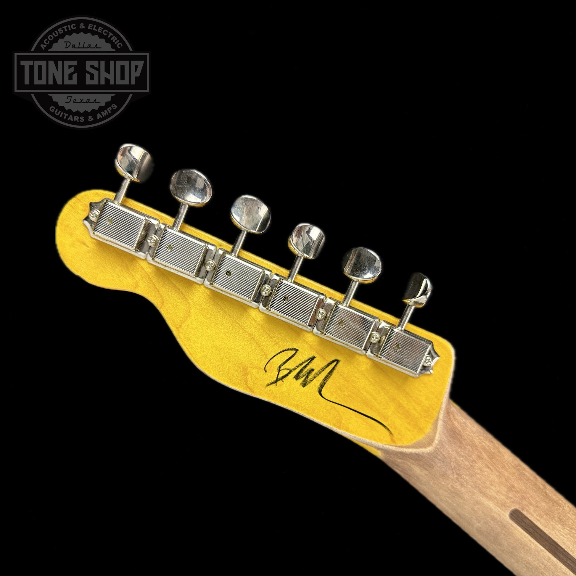 Back of headstock of Nash T-52 Butterscotch Blonde Ash/Mp Medium Aging.