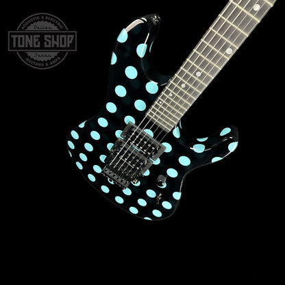Front angle of Used Kramer Night Swan Blue Polka Dots.